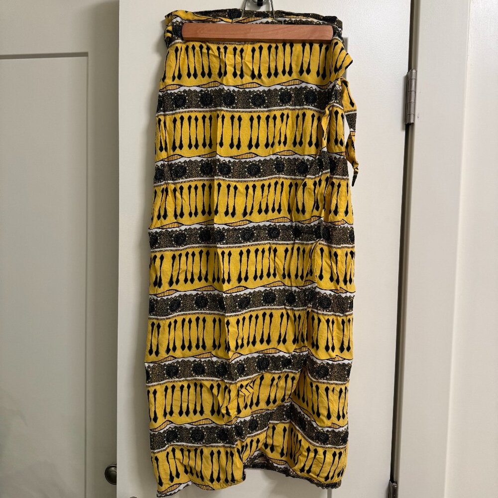 Boho Wrap Skirt in Golden Yellow Print, Size M